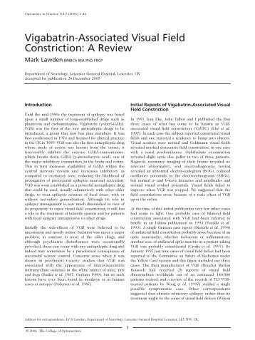 Vigabatrin-Associated Visual Field Constriction - Optometry in Practice