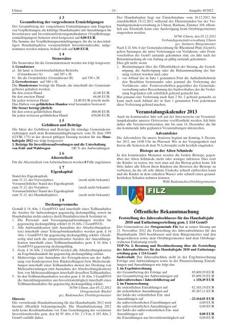 Ausgabe 49/2012 - Verbandsgemeinde Ulmen