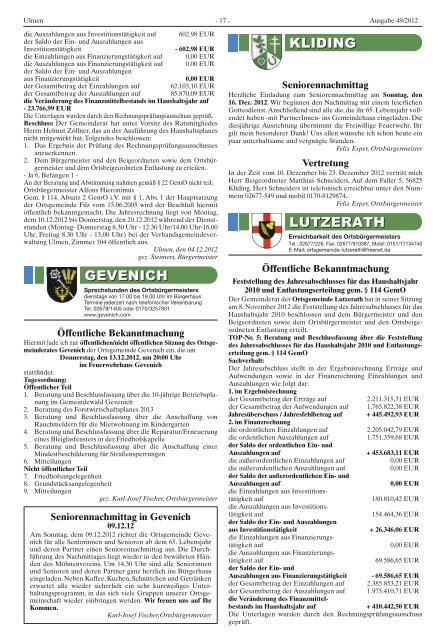 Ausgabe 49/2012 - Verbandsgemeinde Ulmen