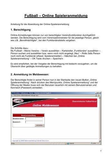Fußball – Online Spieleranmeldung - VFV