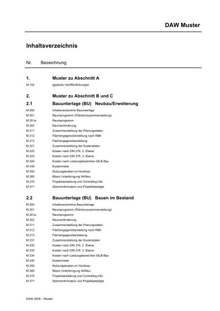 DAW Muster Inhaltsverzeichnis - Baden-Württemberg