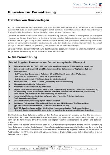 Hinweise zur Formatierung - Verlag Dr. Kovač