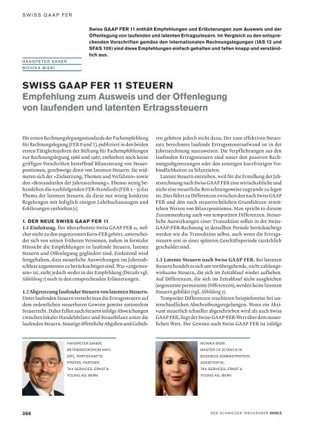 SWISS GAAP FER 11 STEUERN Empfehlung zum Ausweis und der ...