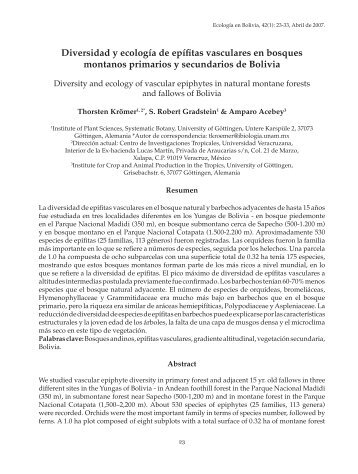 Diversidad y ecología de epífitas vasculares en bosques montanos ...