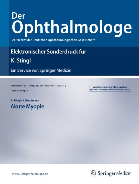Elektronischer Sonderdruck für Akute Myopie K. Stingl