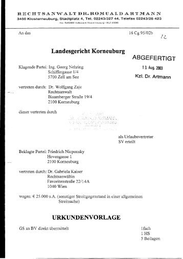 Urkundenvorlage: bewiesene Unterschriftsfälschungen Kuppelwieser