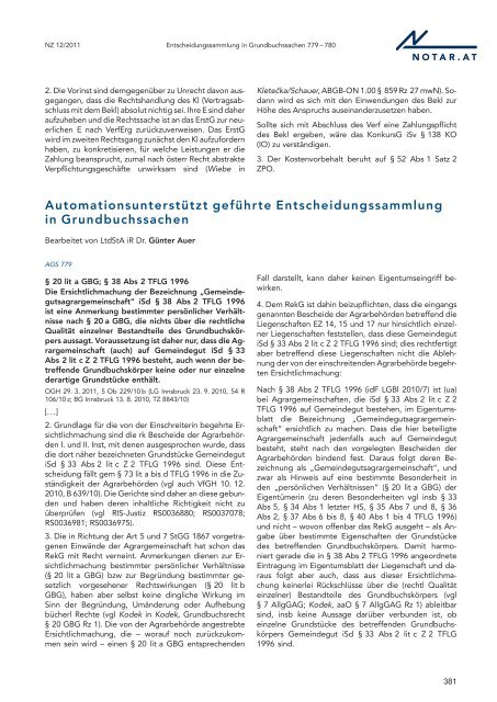 Österreichische Notariatszeitung 12/2011 - Über die Notare