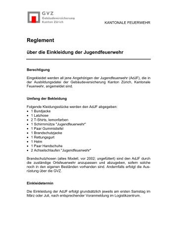 Reglement über die Einkleidung der Jugendfeuerwehr - GVZ