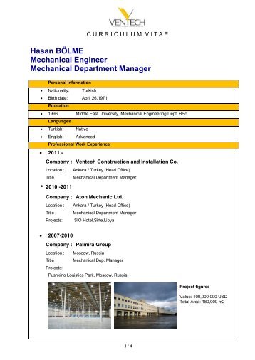Hasan BÖLME Mechanical Engineer Mechanical Department ...