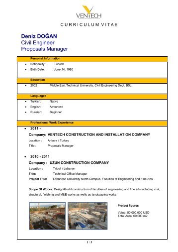 Deniz DOĞAN Civil Engineer Proposals Manager - Ventech ...