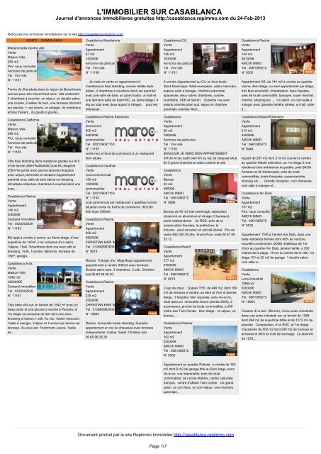 journal des annonces immobilieres casablanca - Immobilier Maroc ...