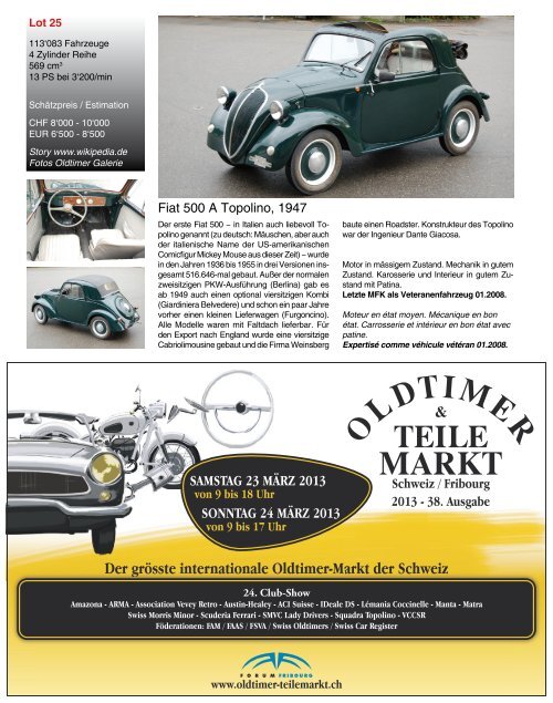 Auktion Vente aux enchères 1. Dezember 2012 - Oldtimer Galerie