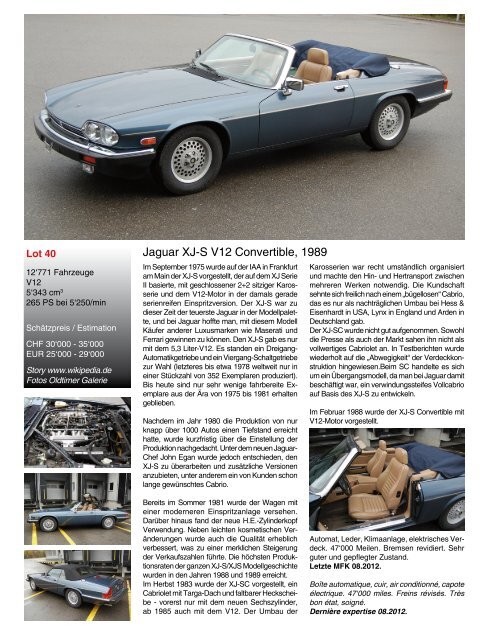 Auktion Vente aux enchères 1. Dezember 2012 - Oldtimer Galerie