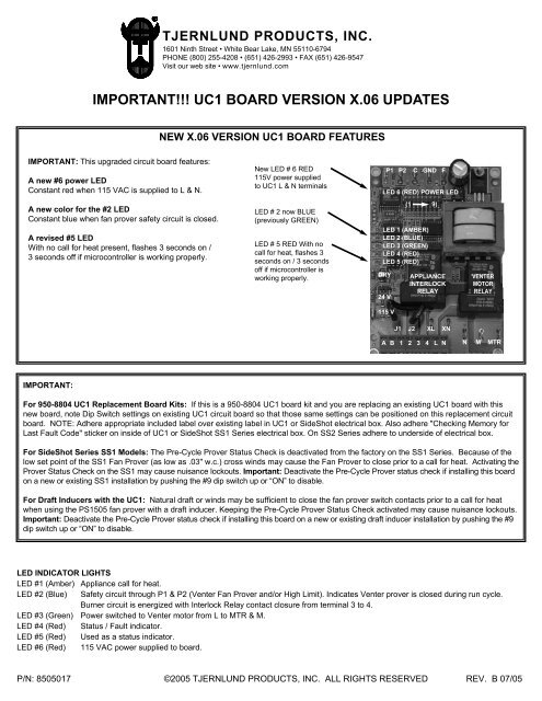 UC1 Universal Control (Version X.06) Addendum 8505017