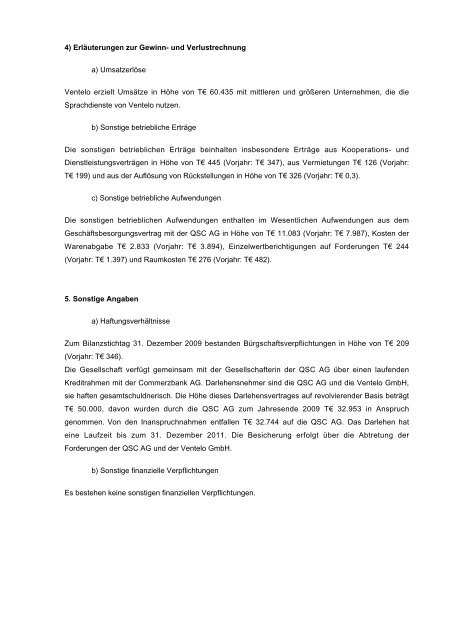 Jahresabschluss mit Lagebericht der Ventelo GmbH für das - QSC