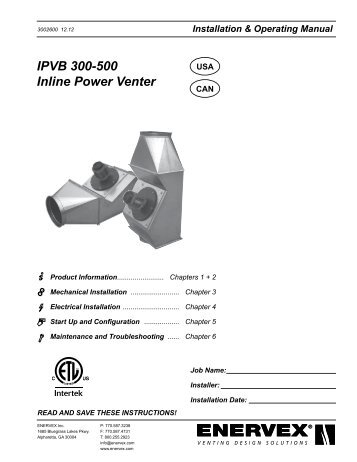 IPVB 300-500 Inline Power Venter - Enervex