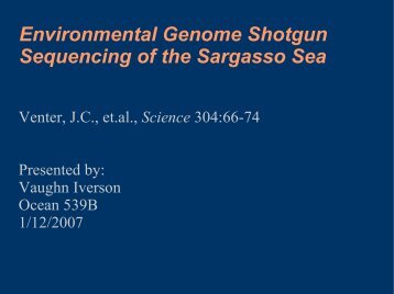 Environmental Genome Shotgun Sequencing of the Sargasso Sea