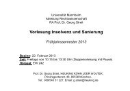 Vorlesung Insolvenz und Sanierung - ZIS - Universität Mannheim