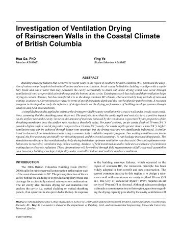 Investigation of Ventilation Drying of Rainscreen Walls in the ...