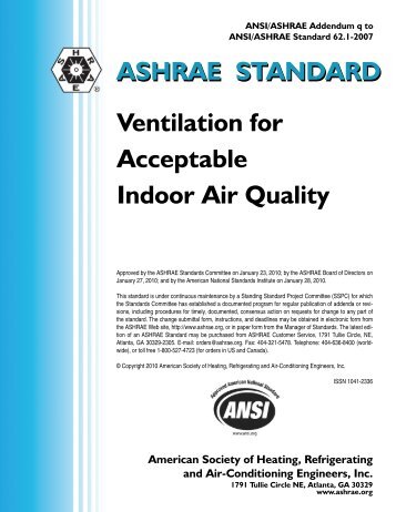 ASHRAE STANDARD Ventilation for Acceptable Indoor Air Quality