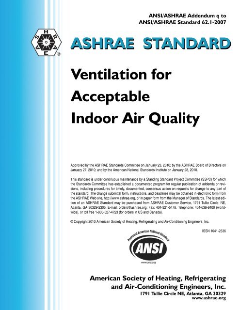 ASHRAE STANDARD Ventilation For Acceptable Indoor Air Quality