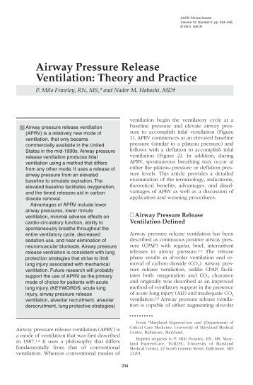 Airway Pressure Release Ventilation: Theory and Practice P