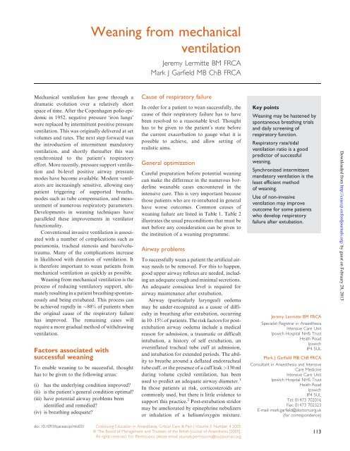 Weaning from mechanical ventilation - CEACCP