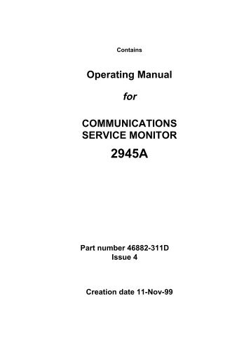 Operating Manual for COMMUNICATIONS SERVICE MONITOR