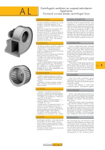 A L Centrifugalni ventilatori sa unapred zakrivljenim ... - Eko Vent