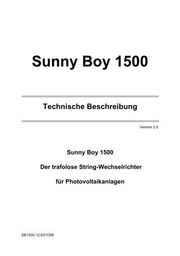 Sunny Boy 1500 - Solaranlage-online.de