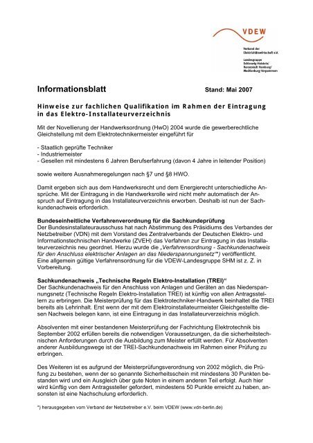 Informationsblatt Hinweise Zur Fachlichen Qualifikation E On Edis