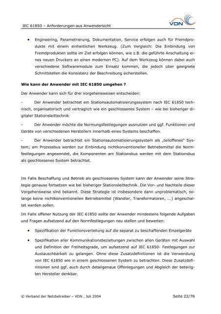 IEC 61850 – Anforderungen aus Anwendersicht - VDE