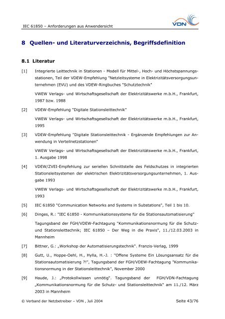 IEC 61850 – Anforderungen aus Anwendersicht - VDE