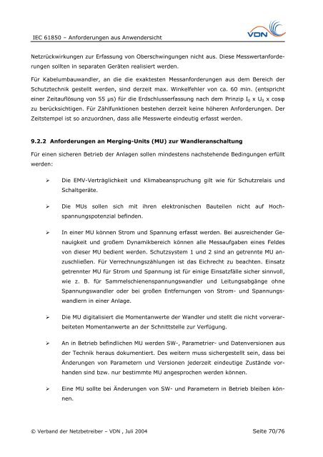 IEC 61850 – Anforderungen aus Anwendersicht - VDE