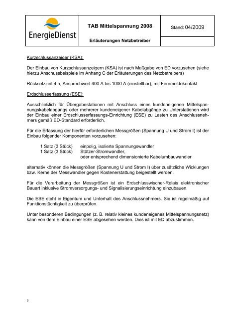 TAB Mittelspannung 2008 - Energiedienst Netze GmbH