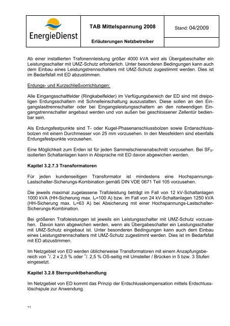 TAB Mittelspannung 2008 - Energiedienst Netze GmbH