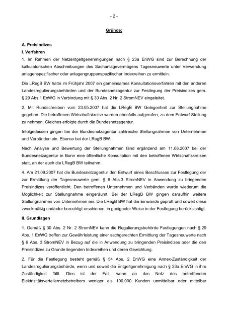 Festlegungen der Landesregulierungsbehörde Baden-Württemberg ...
