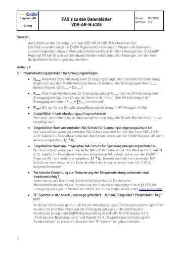 FAQ Anwendungsregel VDE-AR-N 4105 - EnBW Regional AG