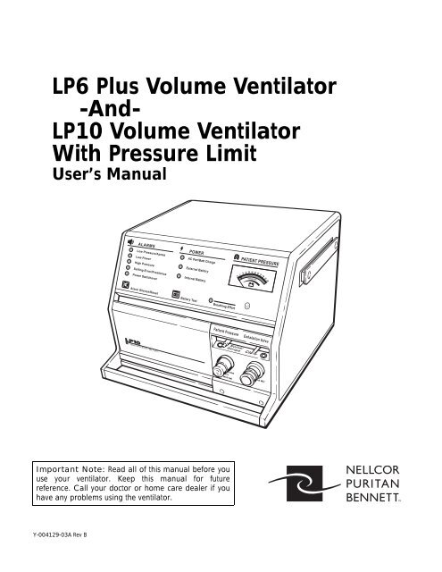 LP6 Plus Volume Ventilator -And- LP10 Volume Ventilator With ...