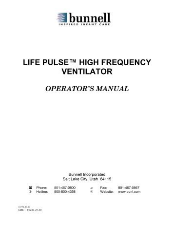 life pulse™ high frequency ventilator operator's manual - Bunnell ...