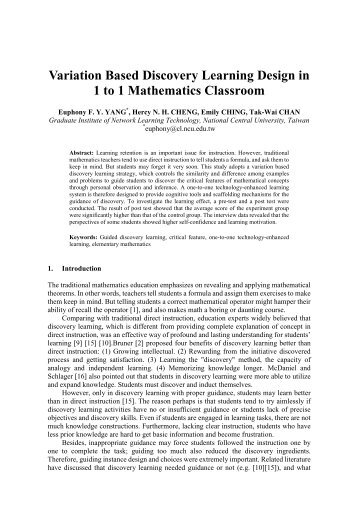 Variation Based Discovery Learning Design in 1 to 1 Mathematics ...