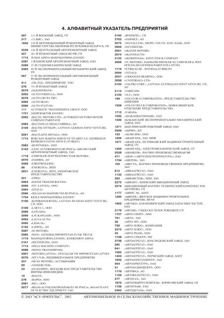 4. АЛФАВИТНЫЙ УКАЗАТЕЛЬ ПРЕДПРИЯТИЙ - АСУ-Импульс