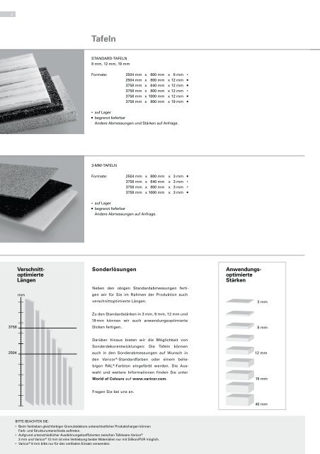 Varicor ® – Lieferprogramm