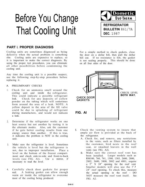 Dometic Manual Refrigerator Diagnostic Service Manual - WebRing