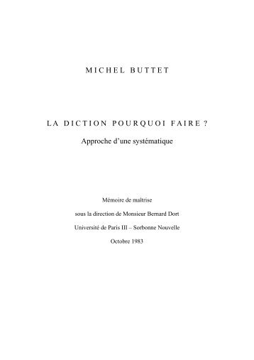 Michel Buttet, La diction, pourquoi faire? - le jeu verbal