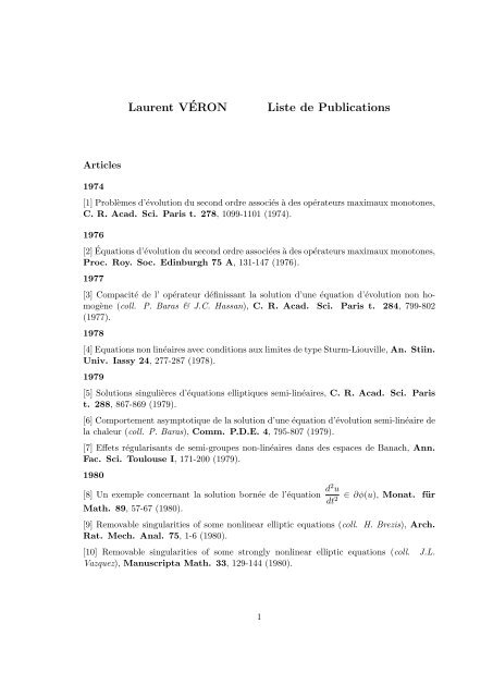 Laurent VÉRON Liste de Publications - LMPT
