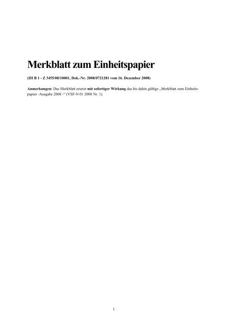 Merkblatt zum Einheitspapier