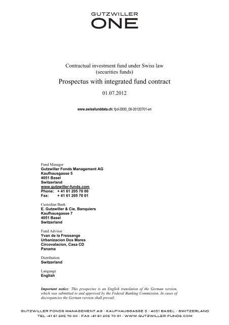 Prospectus, fund contract - Gutzwiller Fonds Management AG