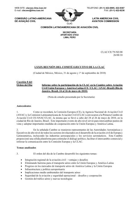CE/ 79-NE/ 08 26/ 08/ 10 - Comisión Latinoamericana de Aviación ...