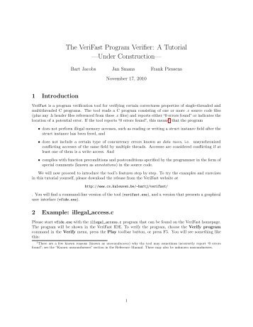 The VeriFast Program Verifier: A Tutorial —Under Construction—